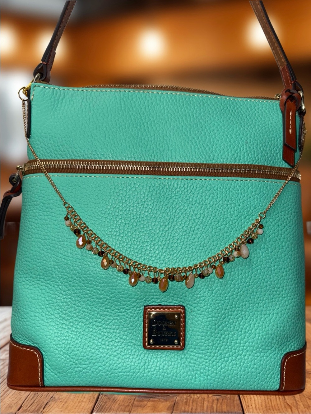 Bag Chain 19.5” Neutral Toned Beaded Chain with Gold Accents